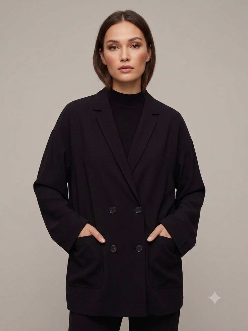 Aritzia Wilfred Sz 4 Black Double Breasted Relaxed Business Casual Blazer